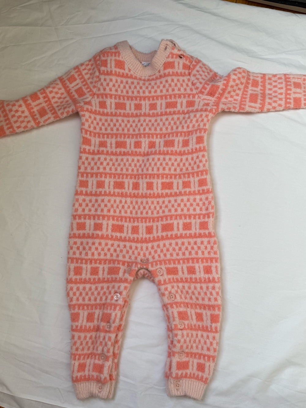 Carter's Coral Pink Knit One-Piece Bodysuit with Geometric Pattern